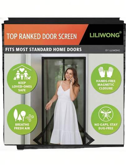 Black Magnetic Screen Door, Strong Auto-Close Magnets, Hands-Free Entry, Pet-Friendly Mesh, Easy Install Bug Protection For Home