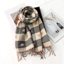 Large Printed Scarf With Hearts - Super Warm For Winter - Hồng - Xem 1