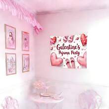 1pc Pink Hearts And Slippers Galentines Pajama Party Tapestry - Vibrant Polyester Decor With "Galentine'S Day" Text, Ideal For Birthday Celebrations, Bachelorette Fun, Bedroom & Outdoor Photo Backgrounds, Festive Event Accessory | Vibrant Party Banner | Durable Polyester, Party Decorations - Kiểu 1 - Xem 16