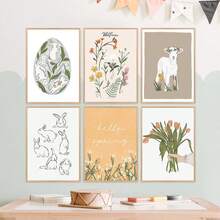 1pc Paintings Canvas Wall Art - Spring Art, Easter Decor, Bohemian Easter Art, Floral Art, Neutral Color Wall Decor, Floral Art - Baby Goods – Framed Nursery Wall Art Perfect Fit For Playroom Decor Nursery Decor, Childcare Room Decor, Preschool Decor, Boy's Room Decor Girl's Bedroom Decor Kids' Room Decor Easter Wall Decor, Nursery Spring Decor, Easter Children's Room Posters, Spring Decor Posters - Multicolor - View 6