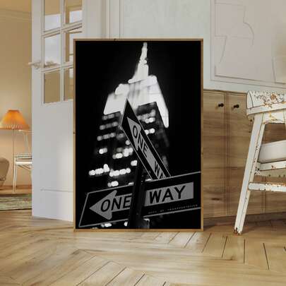1pc Frameless Vintage New York City One Way Sign Print - Retro Skyline Urban Art Poster, City Wall Decor For Home Office Dorm Bedroom, Room Decor Bedroom Prints For Wall, Posters, Vintage Decor & Best Gift Choice