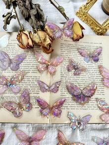 20pcs/Set Holographic Transparent Butterfly Stickers, Clear Edge Self-Adhesive Stickers, DIY Notebook Stickers Labels, Suitable For Bottles, Cards, Party Supplies - Multicolor - View 8