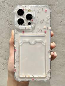 1个透明防震卡槽手机壳，全屏花卉图案，兼容 11/12/13/14/15/16/17/Pro Max - 無色 - 查看 1