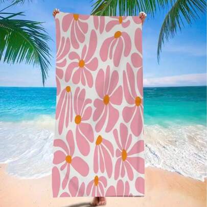 1 chiếc khăn tắm biển siêu mềm mại màu hồng họa tiết hoa, chất liệu microfiber, in kỹ thuật số, nhanh khô, thấm hút tốt, có thể giặt được, thích hợp cho bơi lội/tắm, cắm trại và du lịch.