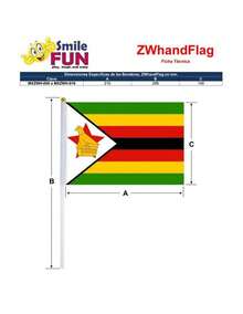 Banderas de Mano Zimbabuee Desfiles, 1613 1kit, Zimbabuee, 14x21cm, Tela Poliéster, Asta Plástico. Banderas de Mano Zimbabuee Desfiles - Multicolor - Ver 4