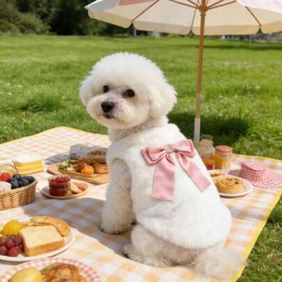 1pc Pet Faux Fur Bow Vest, Warm Fleece Jacket Coat For Small Dogs Teddy Poodle Maltese, Suitable For Autumn/Winter