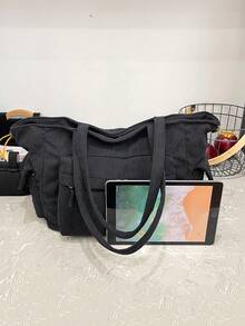 Large Capacity Bag, New Shoulder Bag, Tote Bag, Commuting Bag, College Student Class Bag - Black - View 9