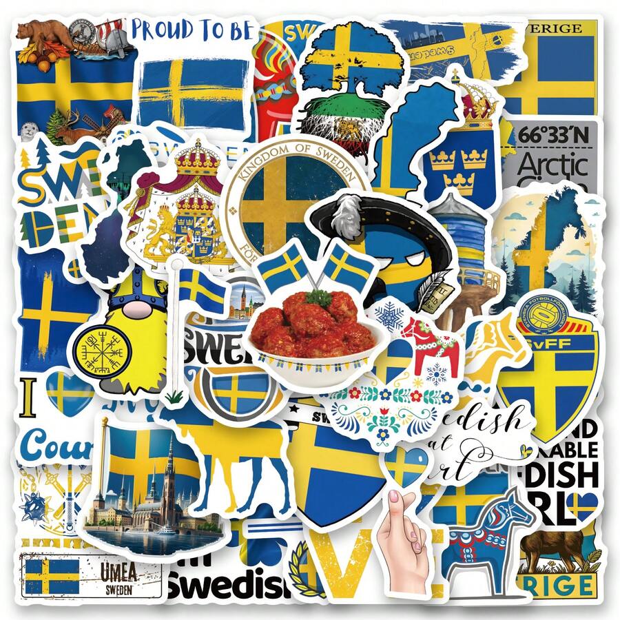 62 Pcs Swedish Stickers - Perfect For Decorating Your Phone, Water Bottles, Scrapbook, Journaling, Car, Laptop & More! A Vibrant And Aesthetically Graffiti Set - Random Style - View 1