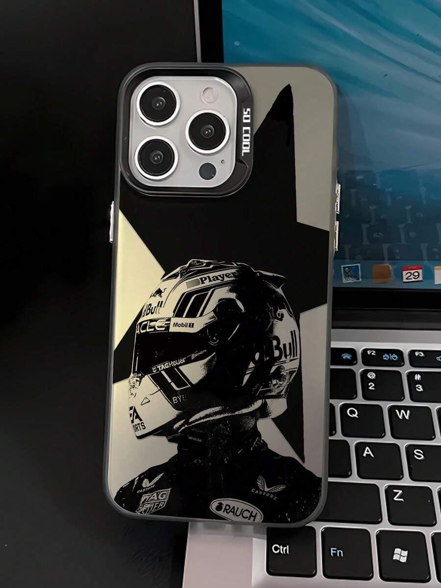 1pc Fashionable Personalized Five-Pointed Star Racing Handpainted Aesthetic Pattern With Independent Button IMD Shockproof Anti-Slip Black Phone Case Compatible With IPhone 16 ProMax/16/16 Pro/16 Plus/15/15 ProMax/15 Pro/11/12/13/14 ProMax/11 Pro/11 ProMax/12 Pro/12 ProMax/13 Pro/13 ProMax/14 Pro/14 ProMax, High-End Creative - Multicolor - View 1