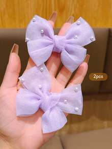 2pcs Lavender Bowknot Hair Clips, Sweet Fashion Hair Accessories Suitable For Daily Use - Mauve Purple - View 4