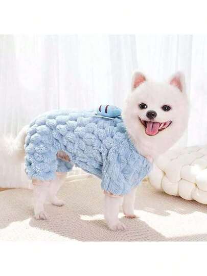 1pc New Autumn/Winter Warm Thick Teddy Bear 4-Leg Pet Clothes, With Plush Bee Decor, Stretchable Cat/Dog Apparel