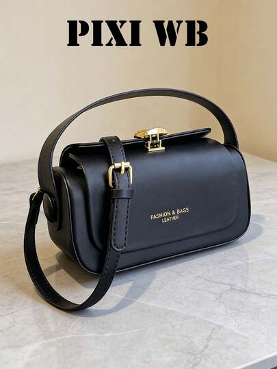 Fashionable Classic Multifunctional Solid Color PU Waterproof Handbag, Solid Color Decorative Design, Metal Buckle Detail, Double Handle Tote, Simple And Elegant Multifunctional Small Square Bag, Suitable For Travel, Shopping, Commuting, And Parties.