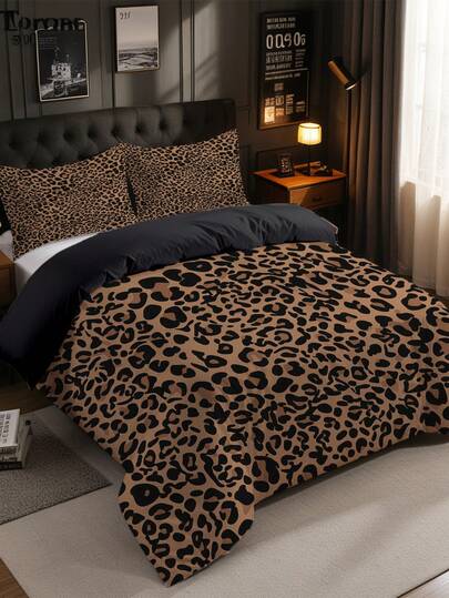 3pcs Classic Timeless Leopard Print Duvet Cover Set (1*Duvet Cover + 2*Pillowcase, Without Core), Authentic Brown & Black Leopard Spot Pattern, Rich Textured Animal Print Design, Soft & Skin-Friendly, Soothing Visual Fatigue,Suitable For All Seasons, Zipper Closure, Suitable For Hotel, Bedroom, Guest Room And Dormitory Decoration Bedding, And Easy Care,Chic, Lightweight, Breathable, And Easy Care,Fashion Modern Simple