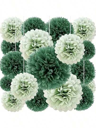 20/4pcs Sage Green And Hunter Green Ombre Paper Flower Balls, Large Hanging Party Decorations For Wedding, Birthday, Baby Shower, Bridal Shower, Carnival, Garden Party, Room Backdrop, Wedding Decor, Holiday Event Supplies