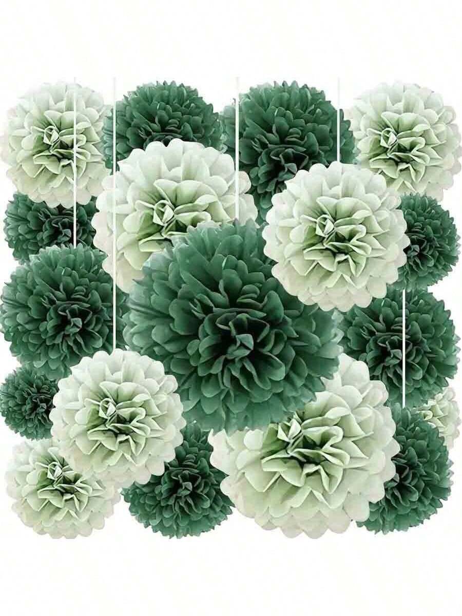 40/20/12/4件組婚禮派對紙花球裝飾,鼠尾草綠與獵人綠漸層紙花,婚禮裝飾吊飾,適用於生日派對、新娘婚前派對、嘉年華、花園派對 - 彩色 - 查看 1