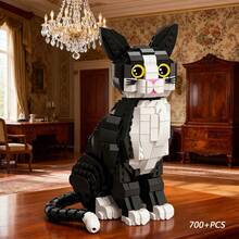 700+ Pcs Cute Cat Building Blocks Model, Assembled Decor, Toy Cat Black Accessories, Small Particle Construction Blocks, ABS Material, Cat Head Rotatable, Suitable For Home Desktop Display, Gift For Men And Women, Birthday, Holiday - Creative Kitten Building Blocks - View 1