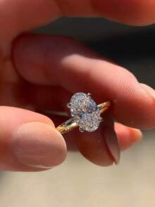 精美礼盒装简约立方氧化锆戒指，女士订婚派对百搭高端珠宝，铜质材质，不褪色，防过敏，理想的节日礼物 - 金色 - 查看 4