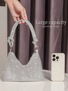 Rhinestone Decor Hobo Bag, 2026 Sparkling Rhinestone Hobo Bag For Women – Glitter Mesh Shoulder Bag With Knot Handle, Silver Crystal Evening Clutch, Y2K Aesthetic Party Purse, Versatile Crossbody Bag For Prom, Wedding & Night Out, Luxury Statement Accessory, US Fast Delivery,Perfect Bride Purse For Wedding, Prom & Party Events - 銀色 - 查看 4