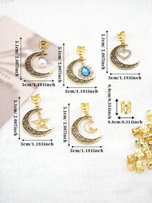25pcs Moon With Star,Heart,Pearl,Filigree Inlaid Rhinestone Braid Hair Clips, Stylish Hair Accessories Claw Clips Hair Claws Hair Barrettes, School Stuff - Gold - View 6