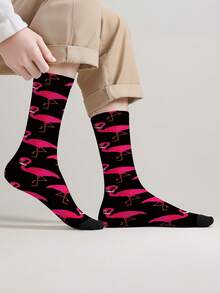 1双360度印花袜子，创意独特3D数码印花中筒袜，情侣袜，情人节礼物 - 黑色 - 查看 2