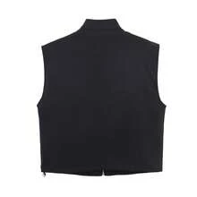 ZEVITY Women's European-Style Mandarin Collar Double Pocket Casual Fitted Vest, Women's Retro Sleeveless Zipper Flight Business Casual Top CT2153 - Blue - View 2