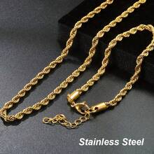 2 Peças Conjunto de Joias de Estilo Hip-Hop Clássico, Cor Dourada/Prateada, Colar de Corda Trançada de 4mm e Pulseira, Moda Feminina e Masculina, Joias de Hip Hop de Alta Qualidade - Colar + Pulseira - Visão 2