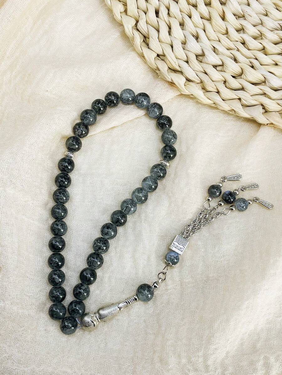 1 buah Gelang Manik-Manik Bulat & Persegi Bermotif 33 Butir, Gaya Klasik, Sentuhan Keren, Cocok untuk Pemakaian Sehari-hari Pria TASBIH