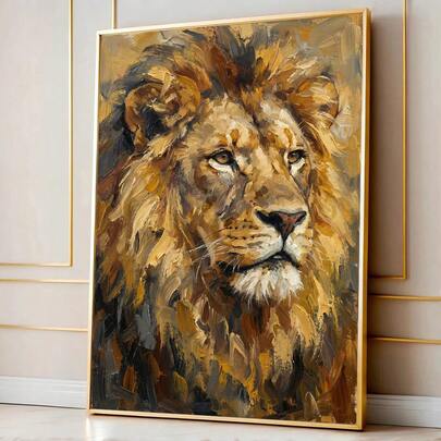 1pc Framed/Unframed Wildlife Animal Lion Canvas Poster Masculine Wall Art Print Minimalist Aesthetic Decor Painting For Apartment,Living Room,Bedroom,Modern Home Decoration