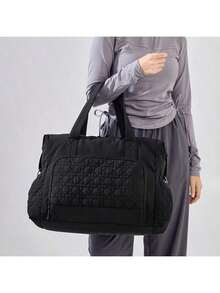 Large Capacity Travel Tote Bag, Waterproof Quilted Diaper Bag With Wet Dry Separation, Multifunctional Crossbody Shoulder Bag For Gym, Weekender, Mom And Daily Use - Black - View 1