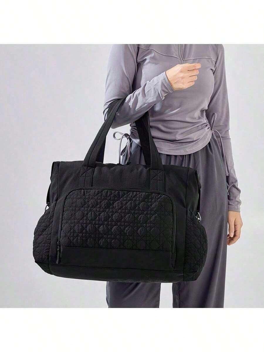 Large Capacity Travel Tote Bag, Waterproof Quilted Diaper Bag With Wet Dry Separation, Multifunctional Crossbody Shoulder Bag For Gym, Weekender, Mom And Daily Use - Black - View 1