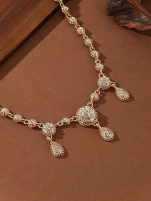 1pc Arabic Bride Wedding Hair Accessory, Women's Rhinestone Teardrop Pendant Hair Chain - Gold - View 4