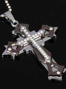 朋克嘻哈创意十字架吊坠项链，不锈钢钛钢男女通用饰品 - 多層十字項鍊 - 查看 2