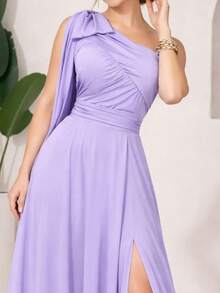 Bridesmaid Dress For Party Guests Reception Graduation Without Shine Cape Sleeve In Fluity - Lilac Purple - View 2