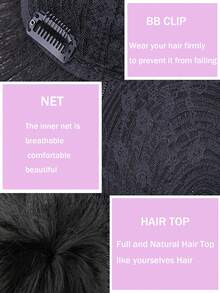 16x18厘米男士短款夹式假发，真人发丝，遮盖白发，自然编织设计 - 自然色&黑色系 - 查看 3