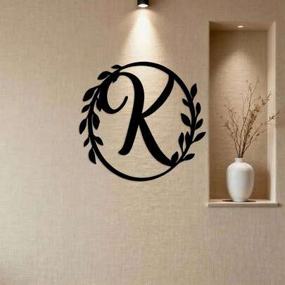 2D平面墙面雕塑，1件，40厘米/15.74英寸，2D平面字母K首字母缩写铁艺墙饰，现代家居装饰，房间装饰，农舍风格，优雅客厅，卧室，公寓，2D平面