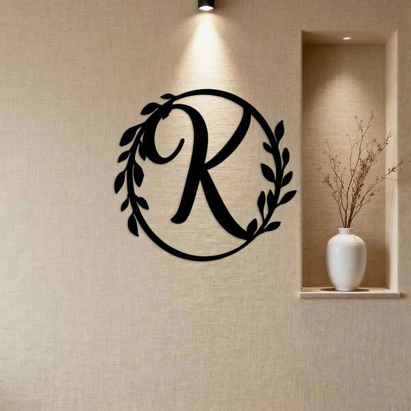 2D平面墙面雕塑，1件，40厘米/15.74英寸，2D平面字母K首字母缩写铁艺墙饰，现代家居装饰，房间装饰，农舍风格，优雅客厅，卧室，公寓，2D平面