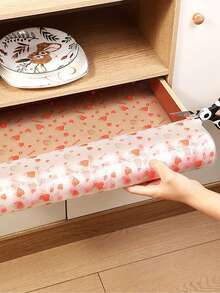 1roll Strawberry Pattern Kicthen Drawer Liner, 11.8*39.4inch Shelf Liner, Transparent Heart Strawberry Pattern Cabinet Liner, Waterproof And Oil-Proof Kitchen Accessories, Suitable For Desk Mat, Kitchen Decor, Fridge Organizer, Refrigerator Cover, Shelf Cover, Kitchen Decor, Kitchen Accessories. - Multicolor - View 4