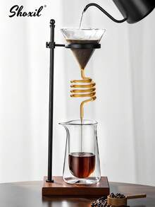 shoxil 1pc Spiral Coffee Filter Cup, Double-Layer Glass Coffee Pot, Heat-Resistant Coffee Pot, Transparent Glass Teapot, Black Teapot, With Extended Filter Cup Rack Suitable For Home, Coffee Corner, Eid Al-Adha, Ramadan - Coffee Pot - View 12
