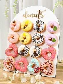 Giá trưng bày bánh donut bằng gỗ màu trắng 9 lỗ/16 lỗ, giá đựng bánh ngọt, giá đựng món tráng miệng dùng cho tiệc sinh nhật, tiệc cưới, tiệc mừng em bé, Lễ Tạ ơn, trang trí tiệc Giáng sinh, quà tặng tiệc tùng - trắng - Xem 3