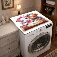 1pc Cute Highland Cow Pattern Printed Washing Machine Dust Cover Mat, Rubber Soft Bottom, Laundry Room Accessory, Washing Machine Top Protective Pad, Quick Absorbent And Dry, Refrigerator Dust Cover, Coffee Maker Countertop Absorbent Mat, Diatomite Draining Mat, Modern Laundry Room And Kitchen Appliance Washing Machine And Dryer Dust Cover, Home Decor, Kitchen And Dining Room Decor - Multicolor - View 2