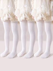 1/3 Pairs Baby Girls' Simple Solid White Pattern Breathable Soft Tights, Classic Versatile Soft Comfortable Romper Tights, Suitable For Daily Wear, Stage Performance, Party, Valentine's Day, Multiple Combinations Available - White - View 14