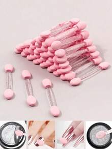 100/50pcs Double-Sided Pink & Black Multi-Functional Nail Art Brushes, Nail Art Painting Tools - Multicolor - View 1