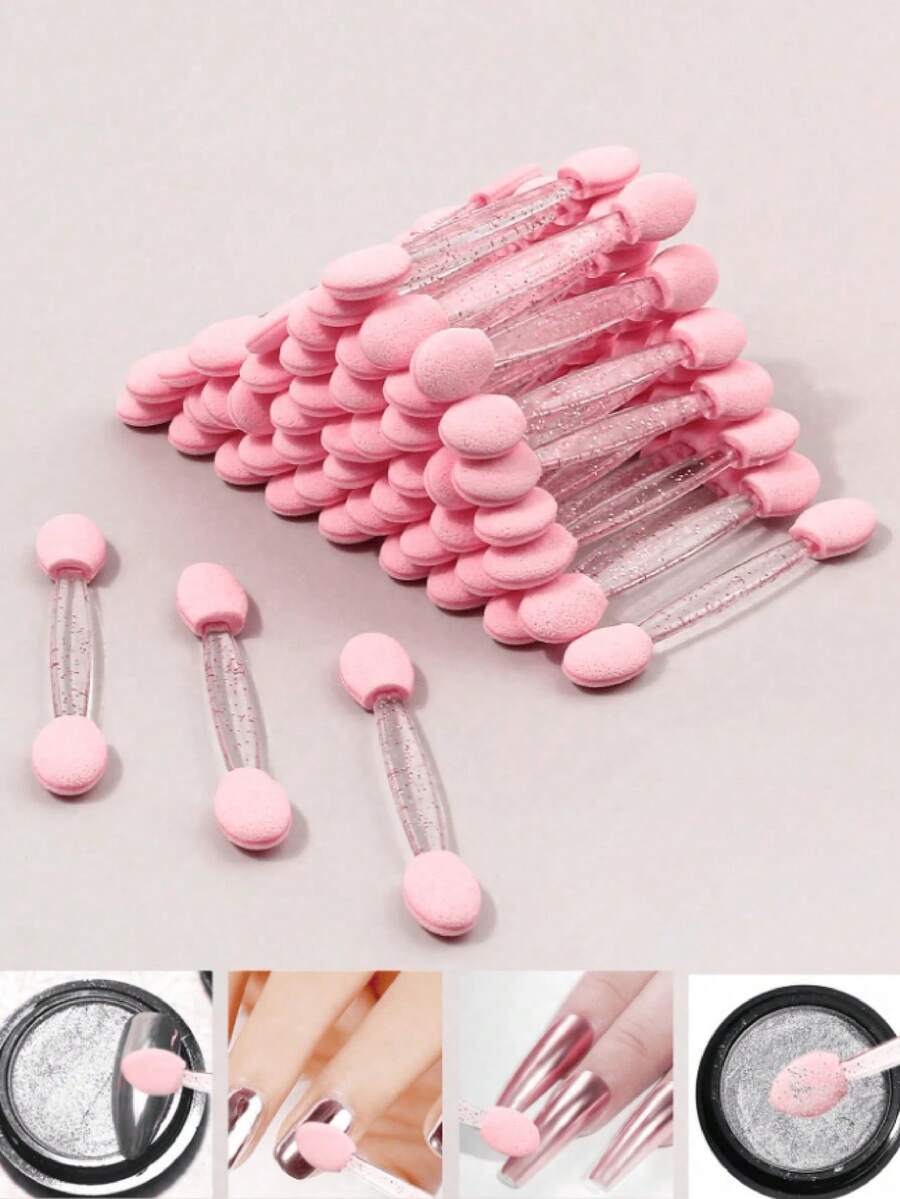 100/50pcs Double-Sided Pink & Black Multi-Functional Nail Art Brushes, Nail Art Painting Tools - Multicolor - View 1