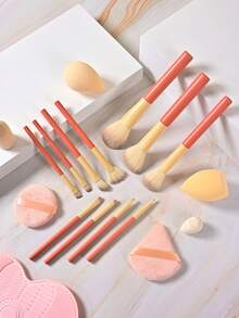 37pcs Professional Makeup Brush Set, Includes Soft Bristle Makeup Tools, Makeup Sponge, Powder Puff, Silicone Makeup Brush Cleaning Mat, Foundation Brush, Eyeshadow Brush, Blending Brush, Eyebrow Brush - Orange - View 2