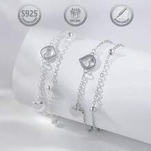 1件优雅925纯银镂空水滴心形手链，适合日常、派对、节日、约会、送礼。 - 白金 - 查看 2