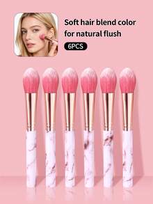 6pcs Marble Pattern Makeup Brush Set, Includes Powder Brush, Blush Brush, Highlighter Brush, Soft Hair, Suitable For Beginners, Makeup Tools - Multicolor - View 2