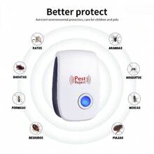 Repelente eletrônico ultrassônico de mosquitos, repelente inteligente de mosquitos. Repele diversas pragas. Pode repelir moscas, mosquitos, baratas, morcegos e ratos. Produto repelente de mosquitos, controle de insetos.Repelente ultrassônico de roedores - Entrada do Brasil (220V) - Visão 10