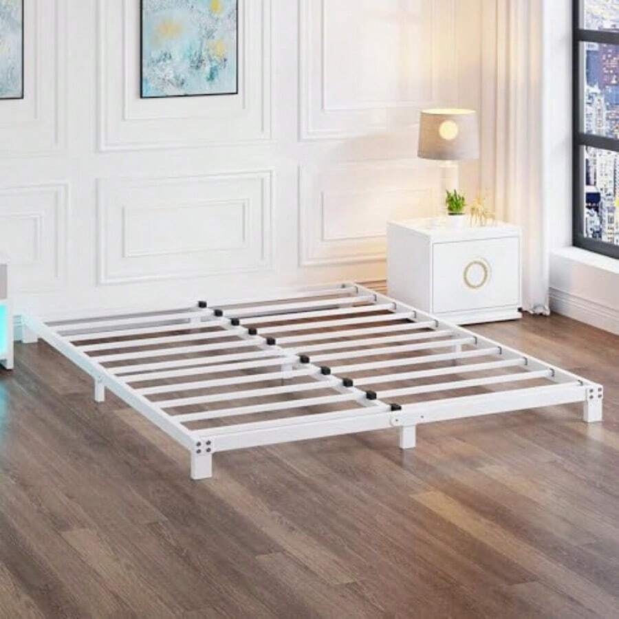 3 Inch Bed Frame Queen Size Low Profile Queen Heavy Duty Platform Bed Frame No Box Spring Needed Easy Assembly Noise Free Black-B001 - 5吋白色 - 查看 1
