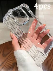 Bộ 4 ốp lưng điện thoại trong suốt chống rơi, bảo vệ toàn diện camera, tương thích với iPhone 11/12/13/14/15/16/16 Pro Max/17/17 Pro/17 Pro Max/Air, phụ kiện cần thiết cho gia đình/điện thoại dự phòng, chống sốc, chống ố vàng. - Trong sáng - Xem 22