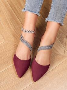 Women's Burgundy Rhinestone D'Orsay Flats - Pointed Toe Multi-Strap Flat Shoes - Burgundy - View 4